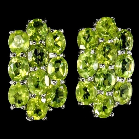 Natural Peridot 14K White Gold on 925 Sterling Silver Earrings & Ring (Sz 7) Set - Picture 3 of 7